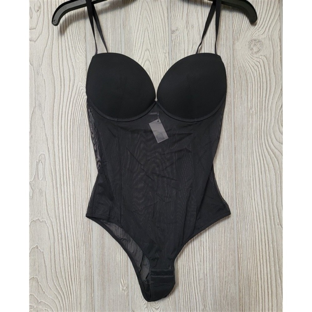 NWT SISI Ferretto Tulle Black Sheer YA58 Bodysuit Sz 36 100610